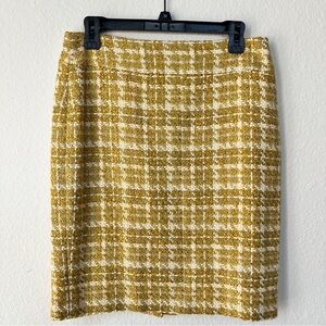 Anne Klein Yellow Tweed Plaid Pencil Skirt Size 6 Lined